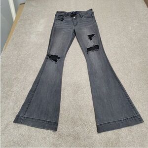 Charcoal Flare Jeans with Distressed Details